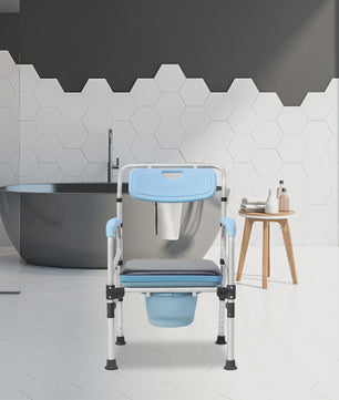 In hoogte verstelbare Douche-Toiletstoel met Rugleuning & Antislip - Inclusief Emmer voor Ouderen & Mindervaliden