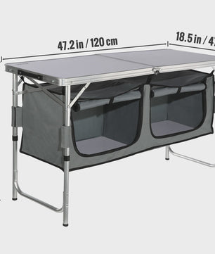 Opvouwbare Camping Keukentafel met Opbergkastjes en Windscherm - Aluminium