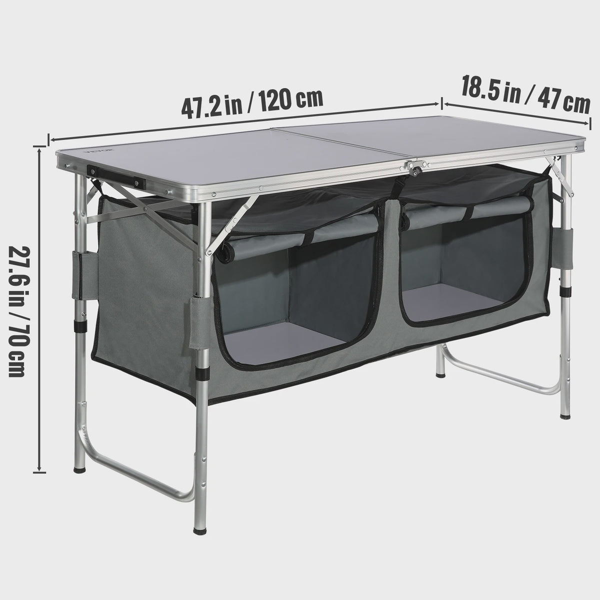 Opvouwbare Camping Keukentafel met Opbergkastjes en Windscherm - Aluminium