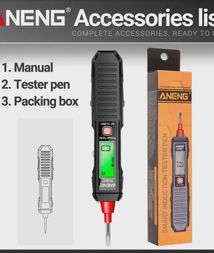 ANENG VD807 Spanningsmeter Pen: 12-300V AC, Contact/Non-Contact Nul/Fase Detector met LED Zaklamp