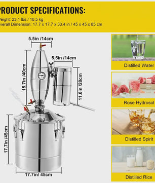 VEVOR Roestvrij Staal Alcohol Distilleerder Kit - 20L/30L/50L/70L - Voor Wijn, Bier & Moonshine