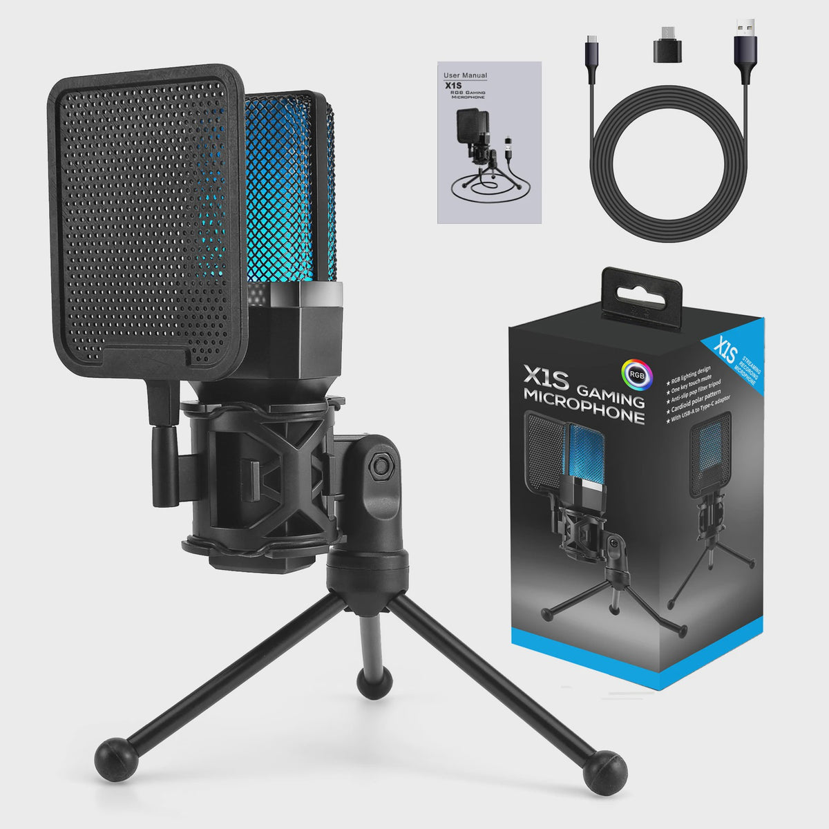 Professionele USB Condensator Microfoon voor Gaming, Streaming & Podcast - Met RGB Verlichting