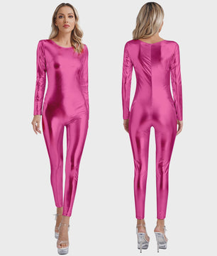 Glanzende Metallic Jumpsuit Dames - Lange Mouw Bodysuit voor Feest, Rave & Festival