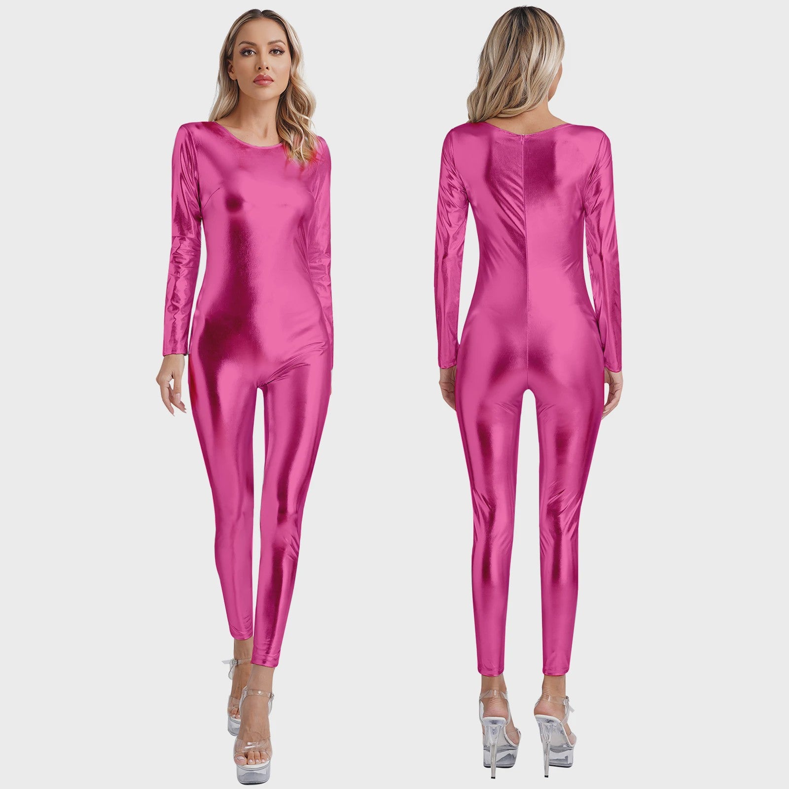 Glanzende Metallic Jumpsuit Dames - Lange Mouw Bodysuit voor Feest, Rave & Festival