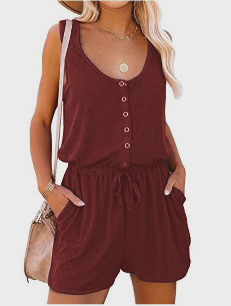 Zomerse Jumpsuit Dames - Mouwloos met Tailleband & Wijde Pijpen Shorts