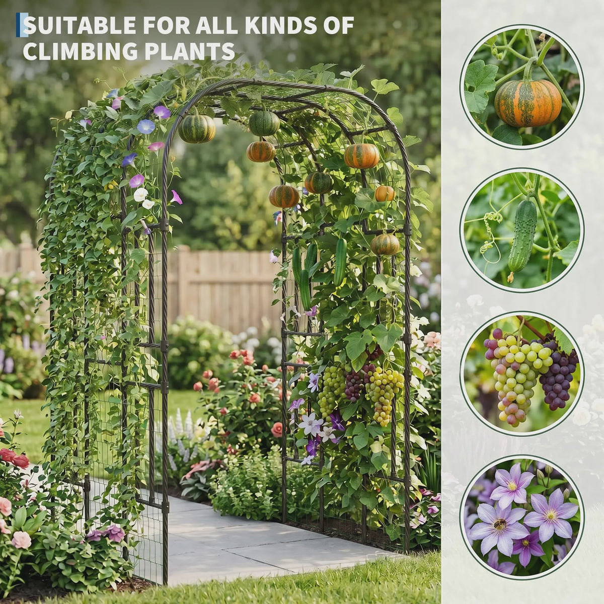 Zwarte Metalen Tuinboog 2.2m - Klimrek voor Klimplanten, Groenten & Rozen