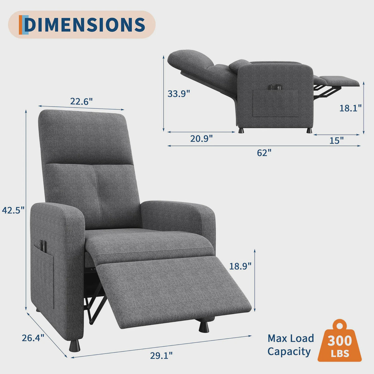 Elektrische Relaxfauteuil met Verwarmings- en Massagefunctie, USB-poort en Zijvakken