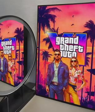 Grand Theft Auto GTA 6 Game Poster - Zelfklevend, Waterdicht & Frameloos
