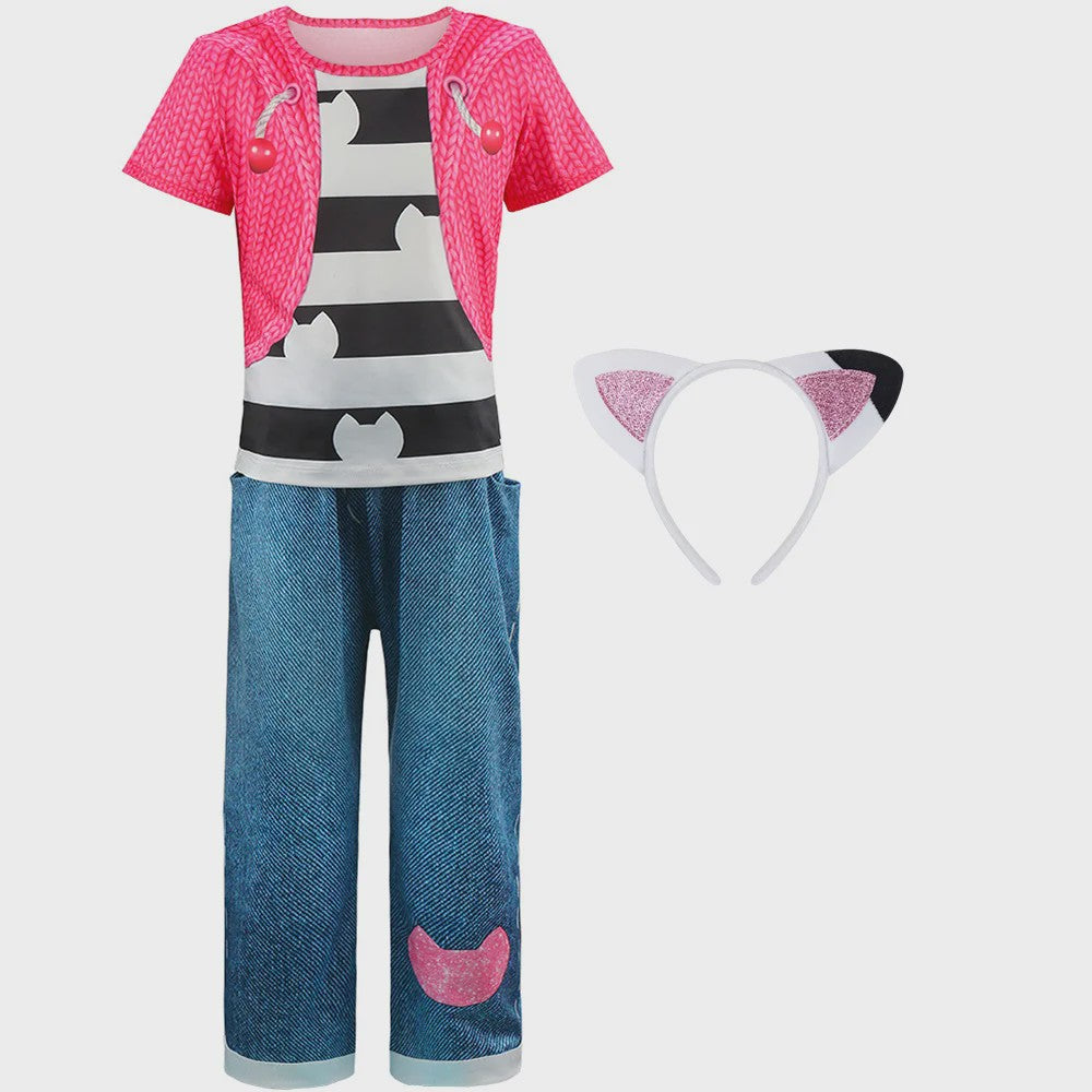 Meisjes Kleding Set: Zwart-Wit Katten T-shirt & Regenboog Tutu Rok met Accessoires