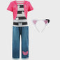 Meisjes Kleding Set: Zwart-Wit Katten T-shirt & Regenboog Tutu Rok met Accessoires