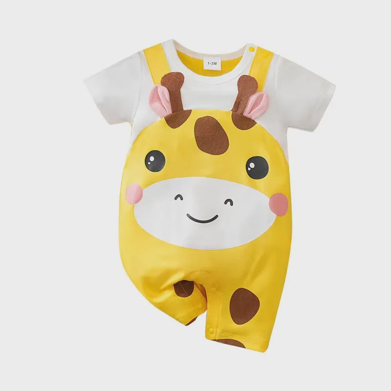 Schattige Baby Jumpsuit met Koeienprint en Nep-bretels - Zomerkleding 0-18M
