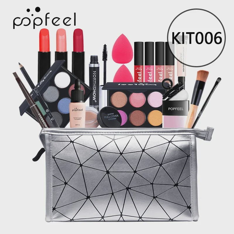 Complete Make-up Set voor Dames: Oogschaduw, Foundation, Lippenstift & Make-up Tas