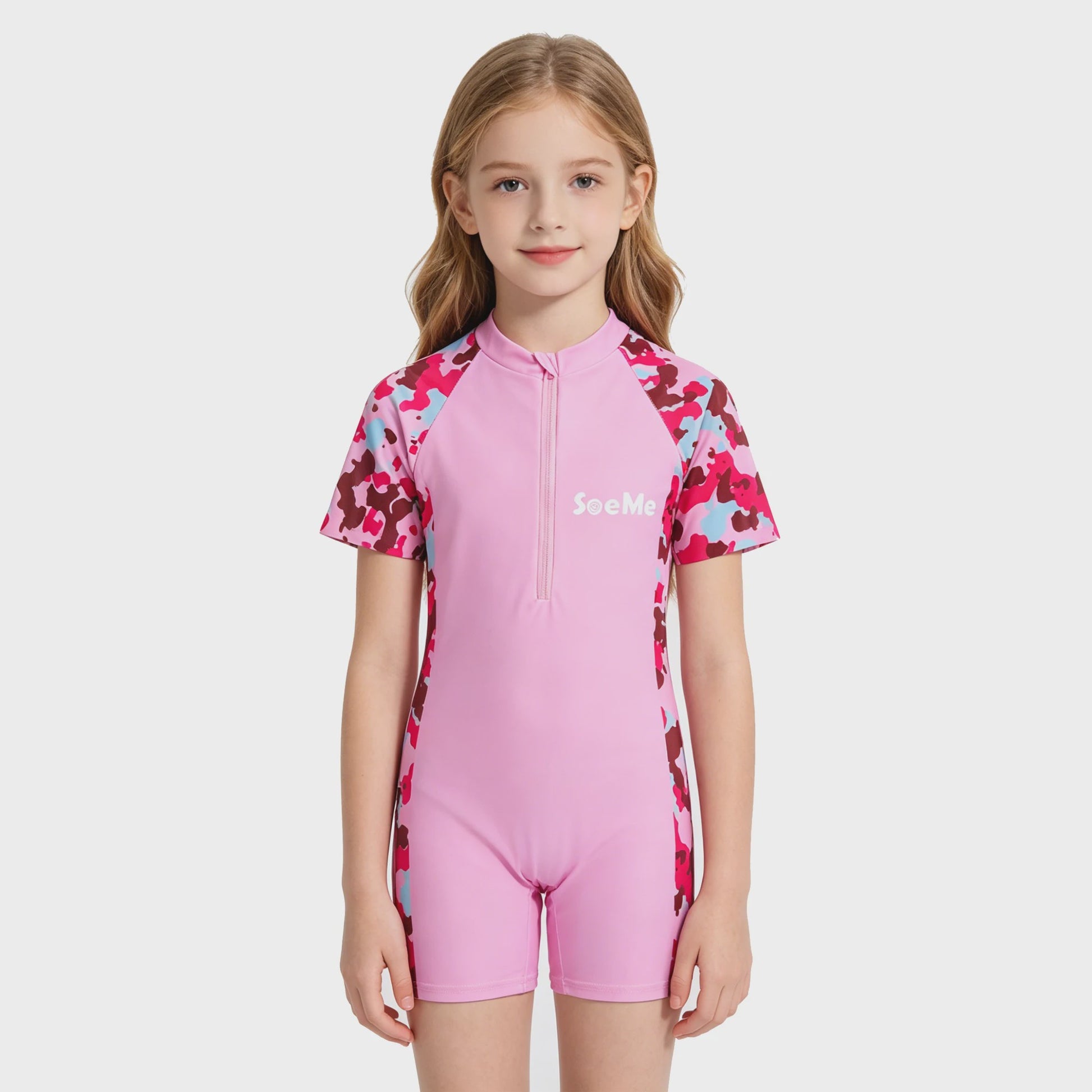 Schattig Roze Kinder Zwempak met Korte Mouwen - 1-delig Strand & Zwembad Outfit
