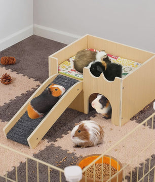 Stevig Houten Speelhuis voor Cavia's - Meerdere Niveaus met Trapjes & Verstopmogelijkheden