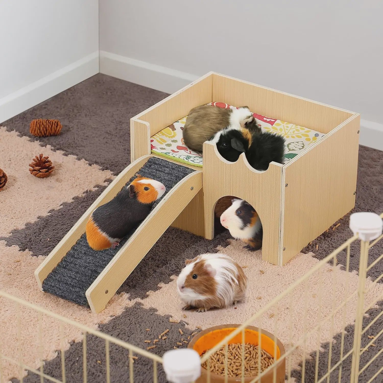 Stevig Houten Speelhuis voor Cavia's - Meerdere Niveaus met Trapjes & Verstopmogelijkheden