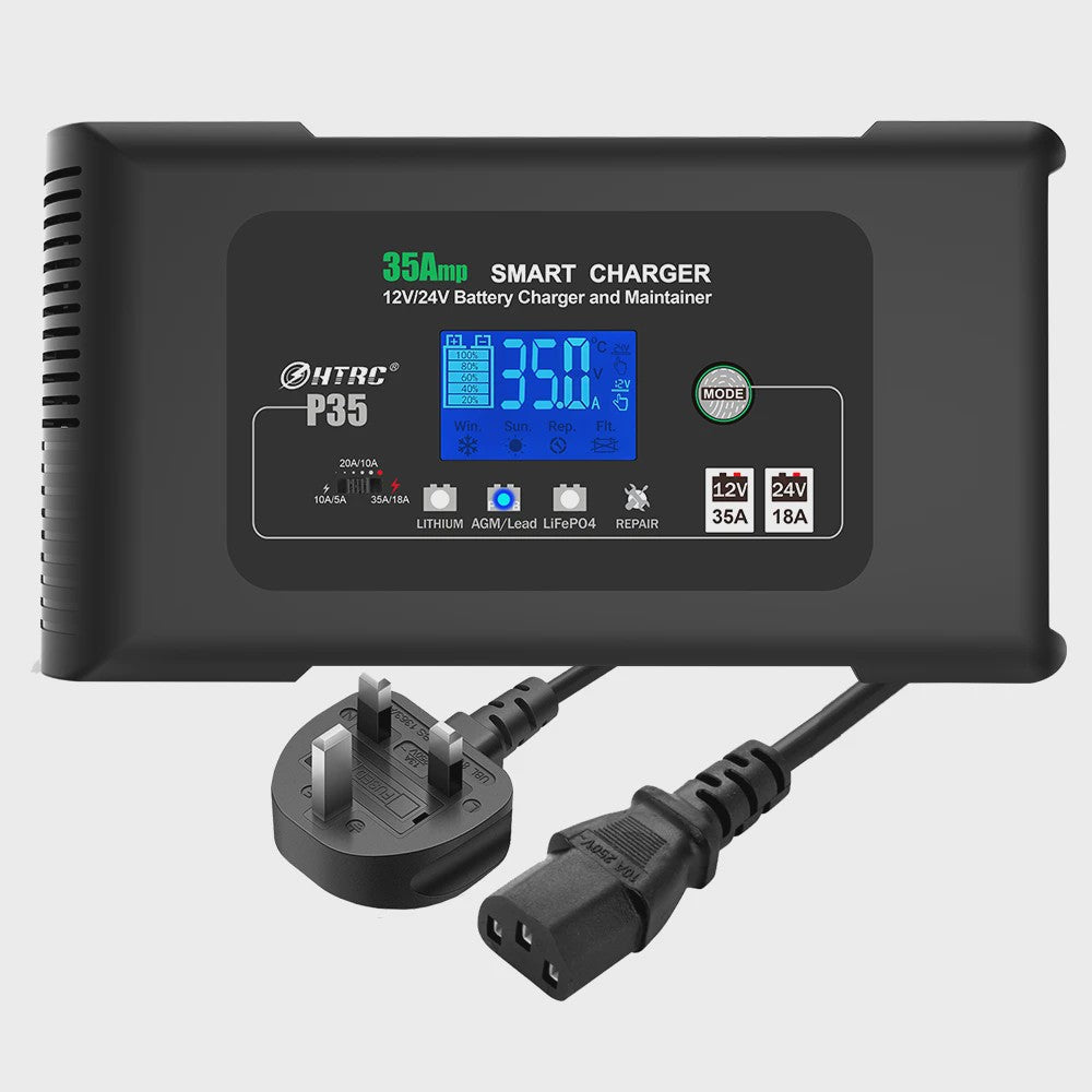 HTRC 35A Slimme Acculader 12V/24V voor Auto, Motor, Vrachtwagen - AGM, GEL, LCD Display