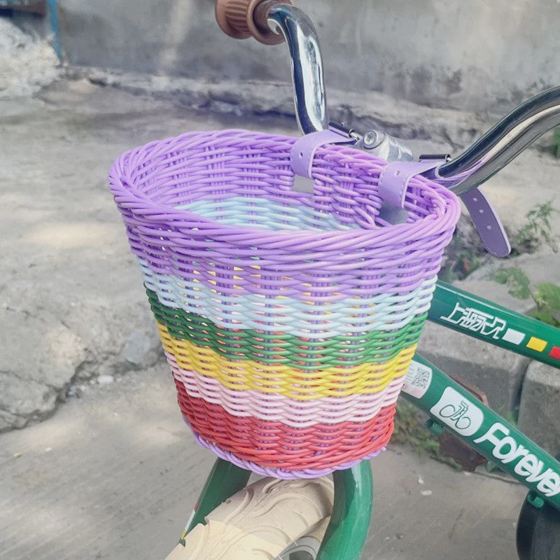 Regenboog Fietsmand Kinderen - Kleurrijk Rotan Stuurmandje