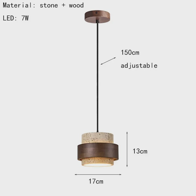 Moderne LED Hanglamp Hout & Natuursteen - Verstelbaar - Sfeervol voor Eetkamer & Slaapkamer