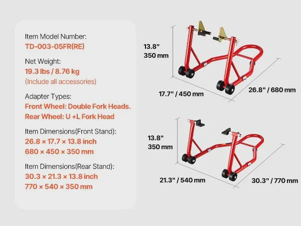 Motorlift Set: Voor- en Achterbrug Stand (850lbs) - Universeel