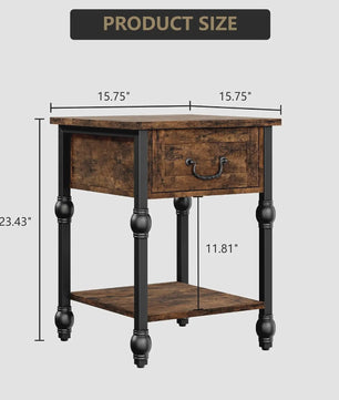 Industriële Nachtkastje met Lade en Open Plank - Vintage Bijzettafel Retro Bruin