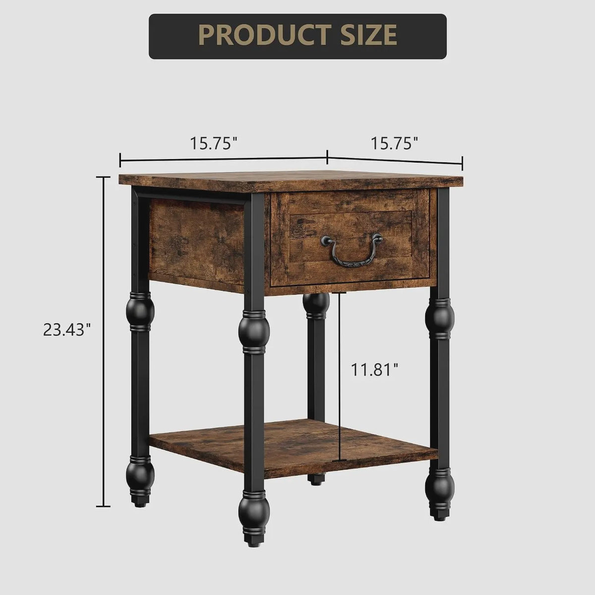 Industriële Nachtkastje met Lade en Open Plank - Vintage Bijzettafel Retro Bruin