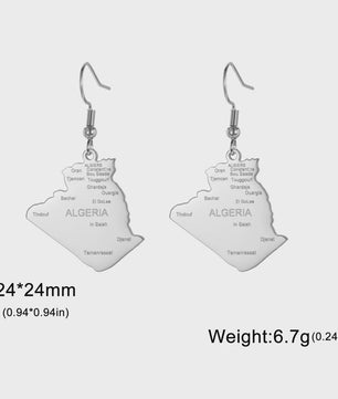 Algerije Kaart Ketting & Sleutelhanger Set - Roestvrij Staal, Stijlvolle Afrikaanse Sieraden
