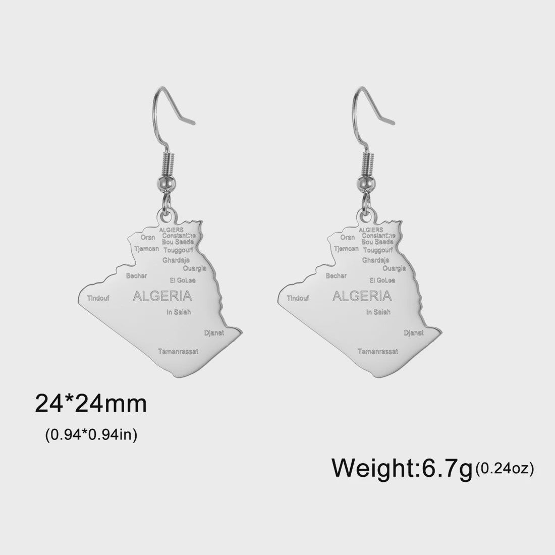 Algerije Kaart Ketting & Sleutelhanger Set - Roestvrij Staal, Stijlvolle Afrikaanse Sieraden