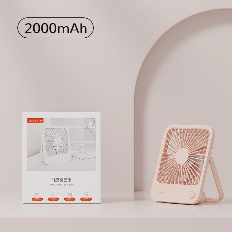JISULIFE Draagbare Kleine Bureauventilator - Stille USB Tafelventilator met 4 Snelheden en Krachtige Wind