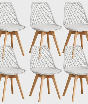 Moderne Eetkamerstoelen Set (4/6 stuks) - Mesh Rug, Houten Poten & Gestoffeerde Zitting