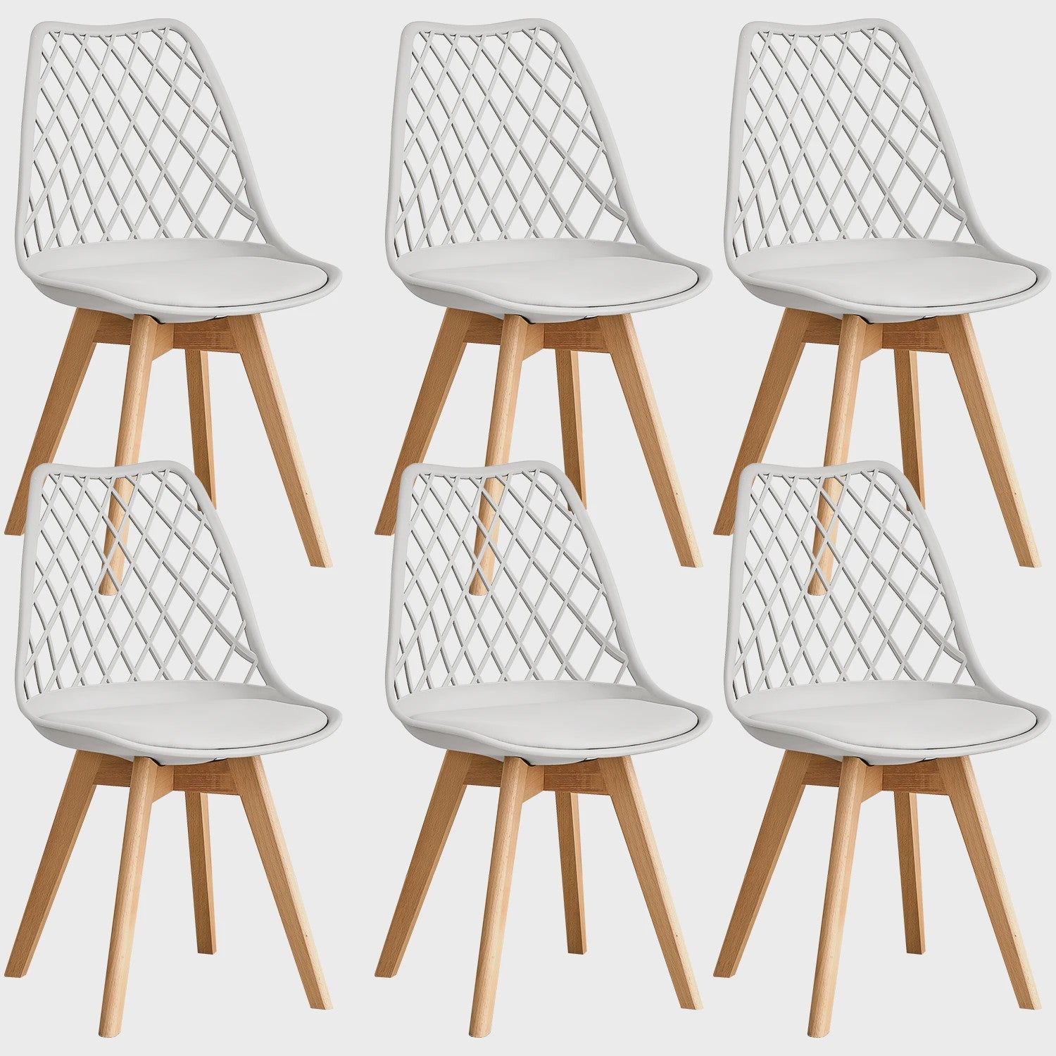 Moderne Eetkamerstoelen Set (4/6 stuks) - Mesh Rug, Houten Poten & Gestoffeerde Zitting