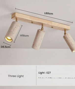Japanse Wabi-Sabi Plafondlamp: Gele Travertin Spot met 3 Lampen