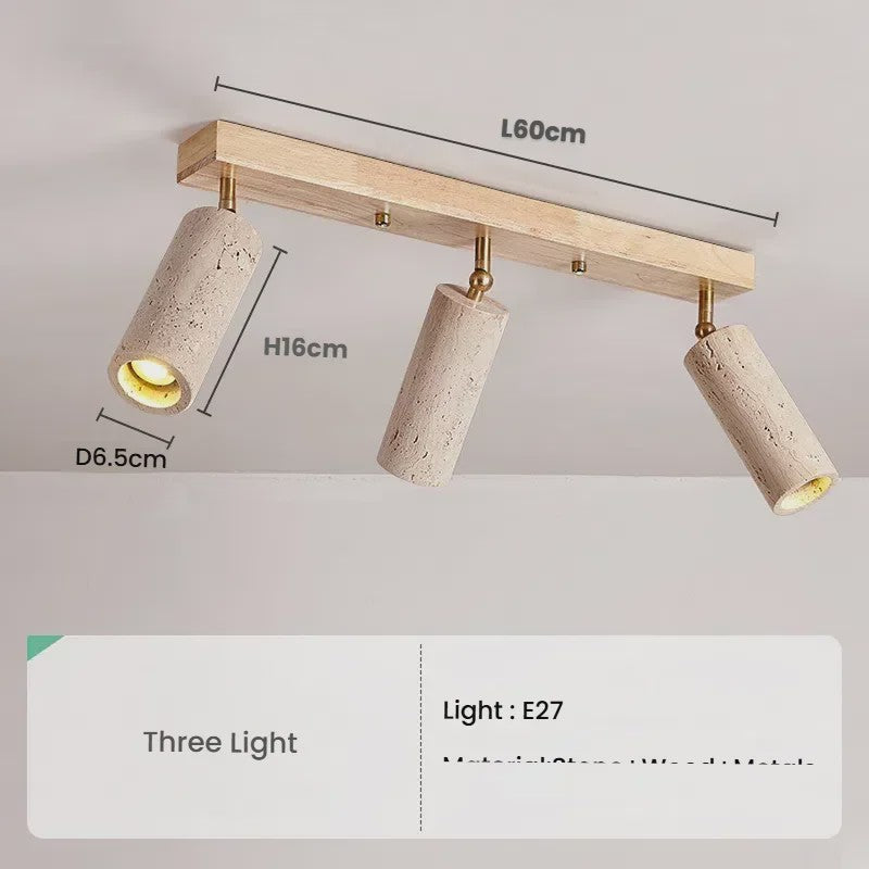 Japanse Wabi-Sabi Plafondlamp: Gele Travertin Spot met 3 Lampen