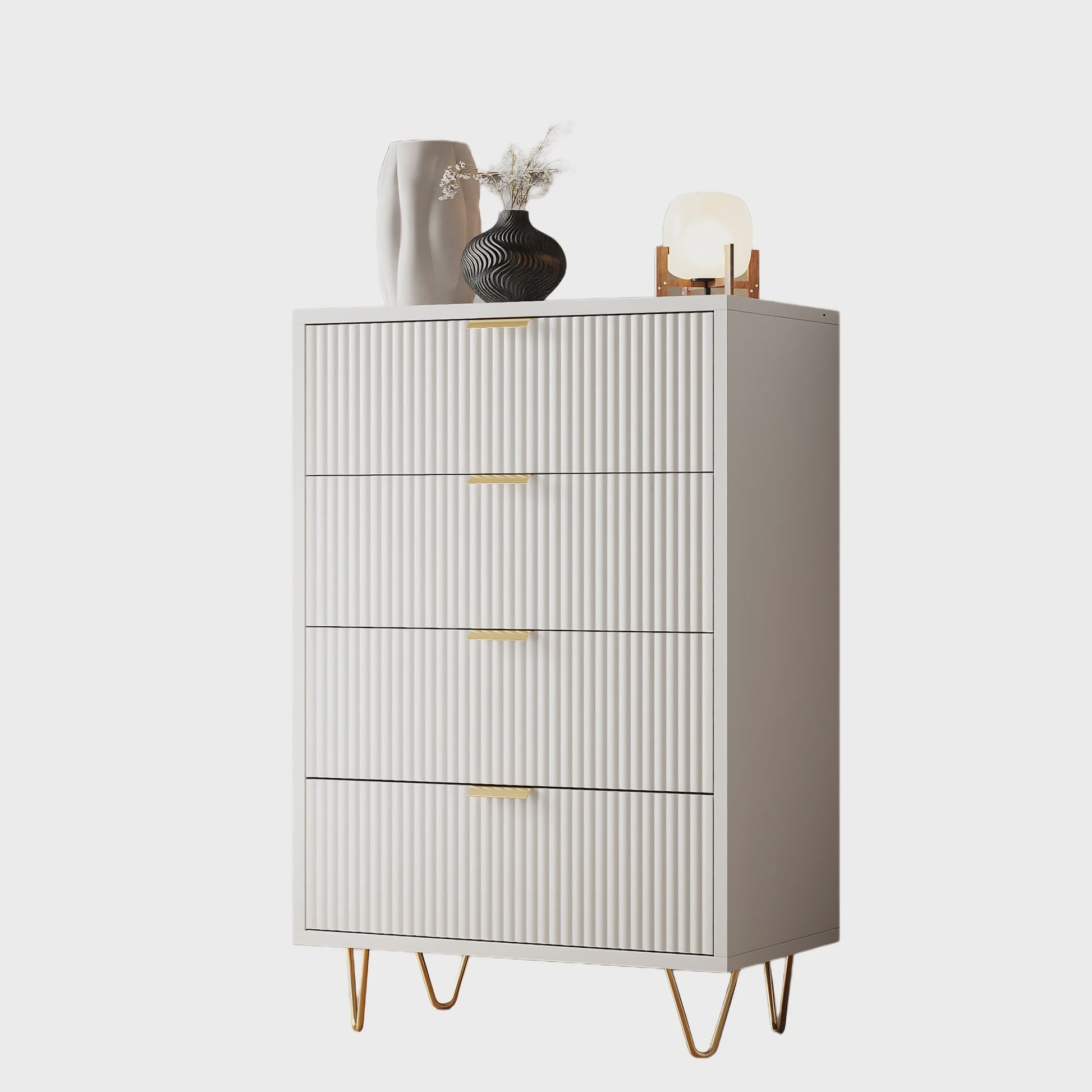 Stijlvol Wit Sideboard Kast met 6 Lades en Gouden Metalen Poten