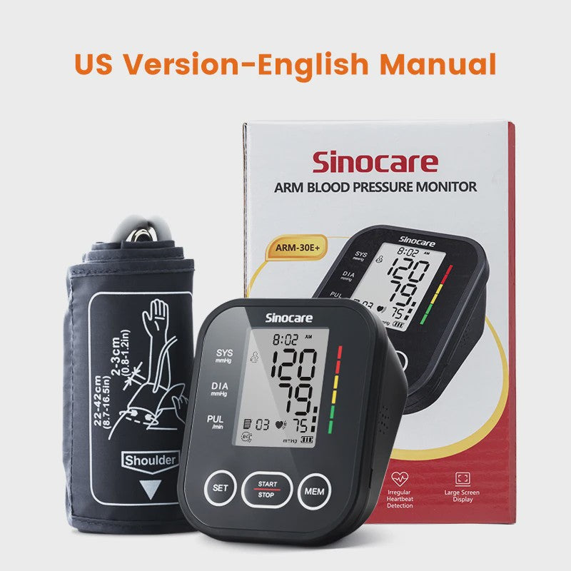 Sinocare ARM-30E+ Automatische Bloeddrukmeter met Hartslagmeter en Lange Manchet
