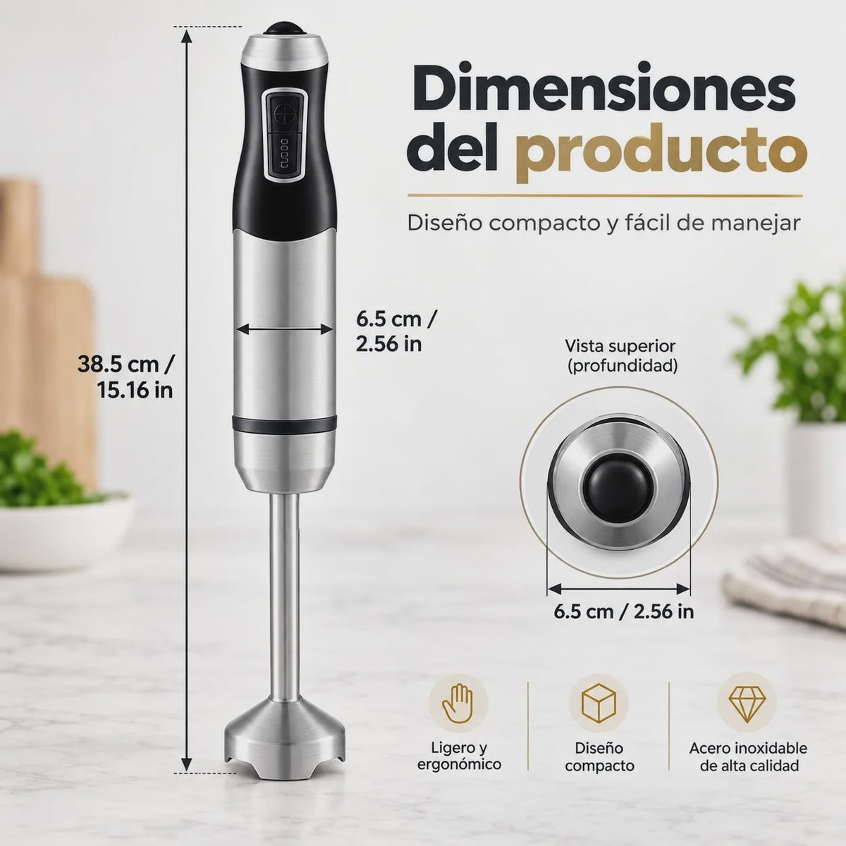 Krachtige 1500W Staafmixer met Turbo, RVS Bladen & Afneembare Arm - Ideaal voor Smoothies, Soepen en Sauzen