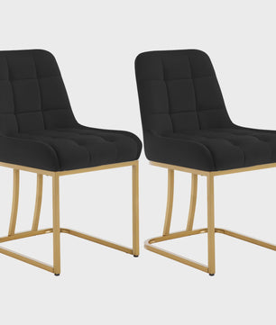 Set van 2 Luxe Velours Eetkamerstoelen met Gouden Metalen Frame - Comfortabel & Stijlvol