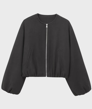 Dames Cropped Bomberjack met Rits - Zachte Stijlvolle Jas met Lange Mouwen