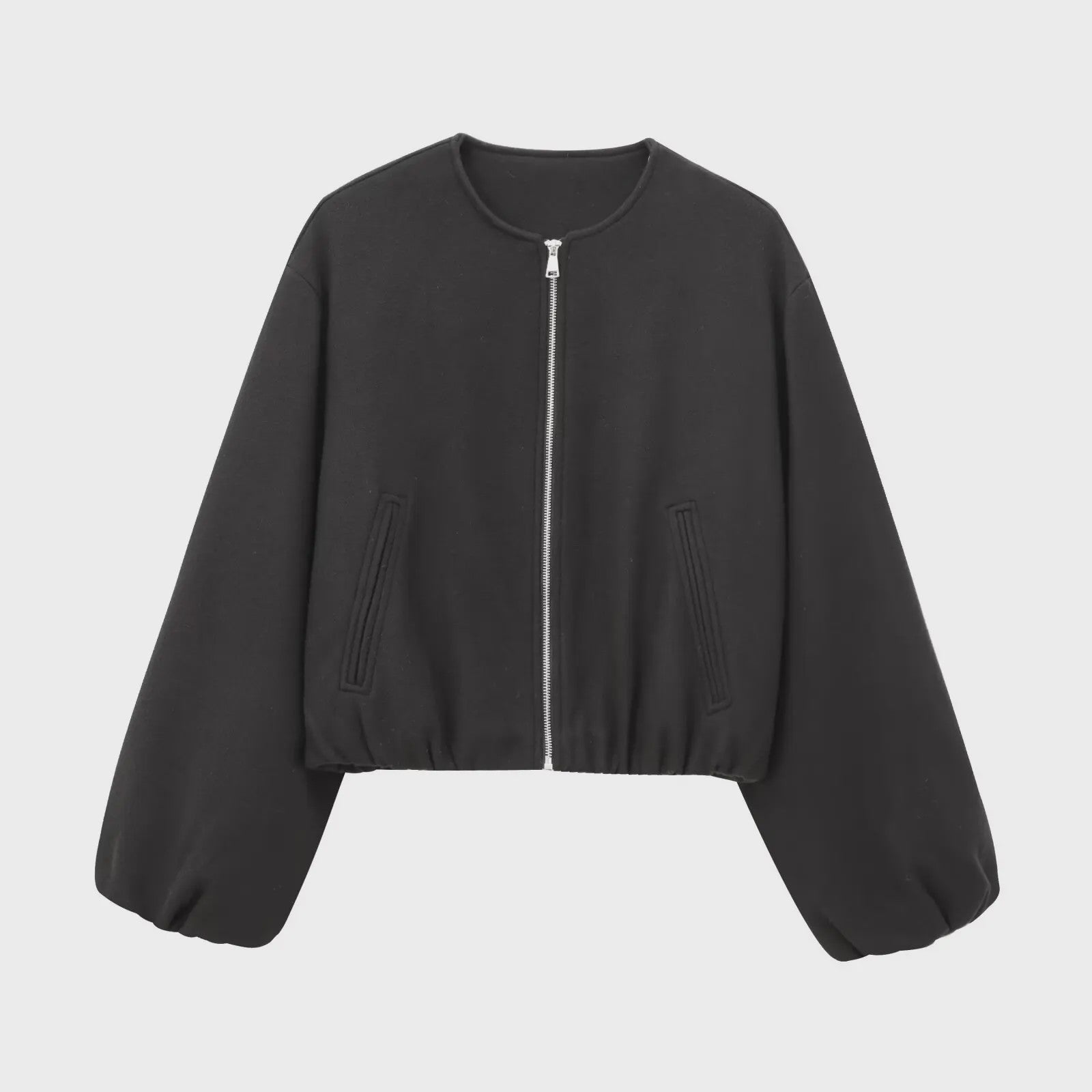 Dames Cropped Bomberjack met Rits - Zachte Stijlvolle Jas met Lange Mouwen
