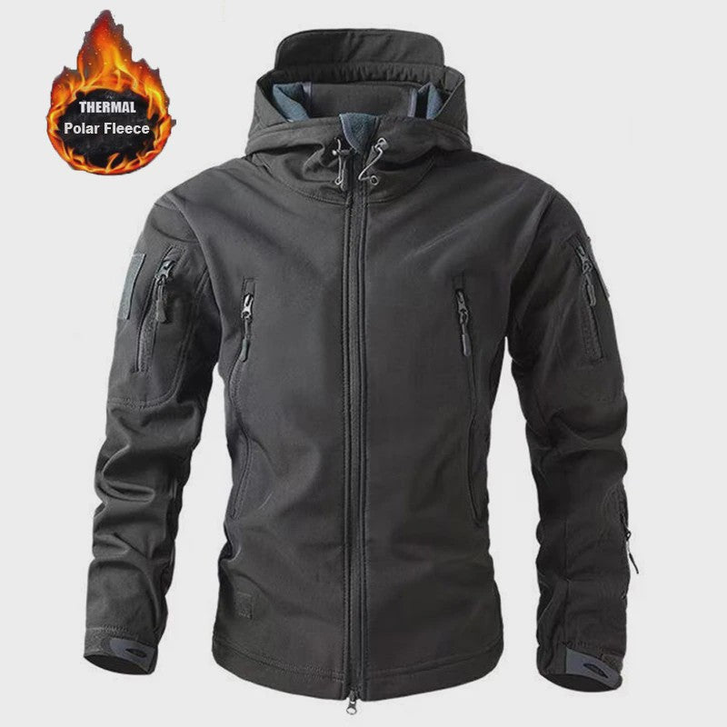 Heren Softshell Fleece Outdoor Jas met Capuchon - Winddicht & Warm voor Camping, Hiking, Jagen