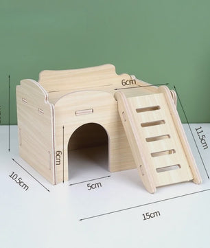 Houten Hamster Villa: Speelhuis met Klimplatform en Verhoogd Platform - Duurzaam Knaagdier Accessoire