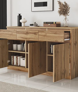 Houten Sideboard met 3 Deuren en 3 Lades - 135x40x81 cm