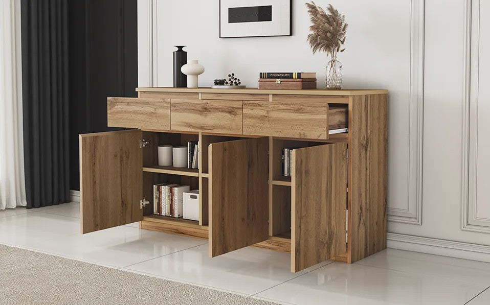 Houten Sideboard met 3 Deuren en 3 Lades - 135x40x81 cm
