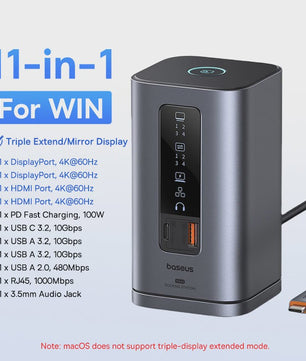 Baseus 15-in-1 USB-C Docking Station: 160W PD, 4K@120Hz HDMI, 25W Draadloze Charger & 180W GaN Adapter