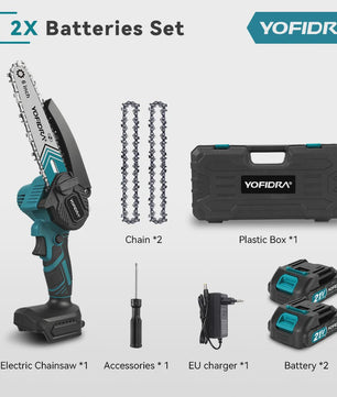 YOFIDRA 6-Inch Snoerloze Elektrische Kettingzaag - Krachtig Snoeien & Houtkloven (21V Batterij)
