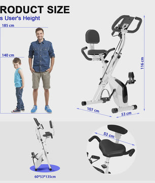 GartistGO foldable exercise bike, 8 resistance levels, with heart rate sensors, LCD stationary fitness bike for indoor cycling With extra-thick yoga and Pilates mat