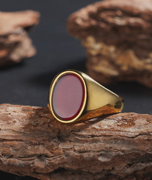 Unisex Vintage Ringen van Roestvrij Staal met Natuursteen (Onyx, Tijgeroog, Lapis Lazuli)