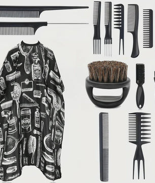 Professionele Barbershop Set: Kapmantel, Kammen, Borstels en Sprayfles