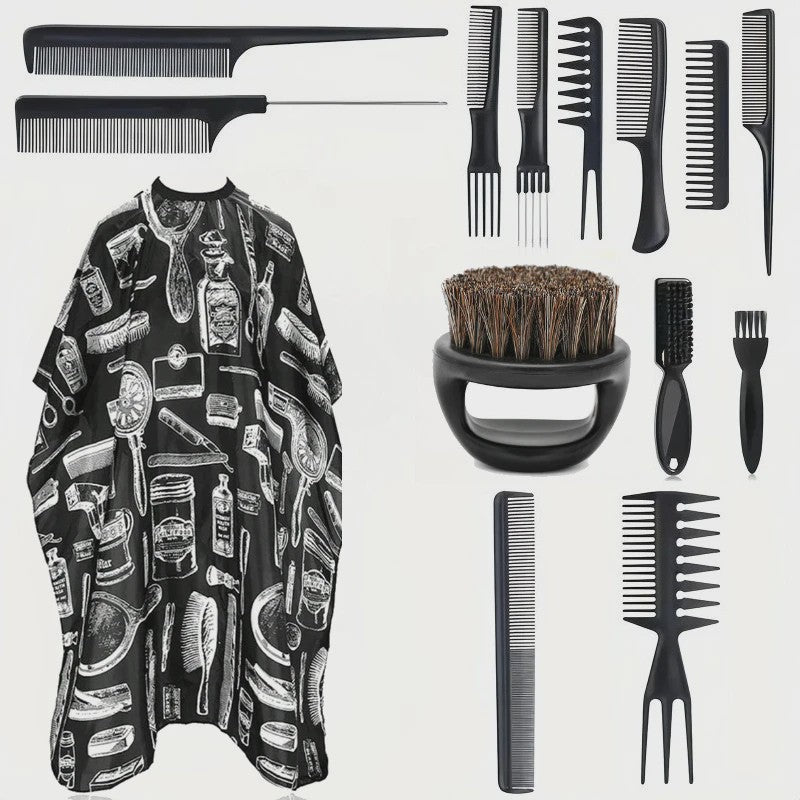Professionele Barbershop Set: Kapmantel, Kammen, Borstels en Sprayfles