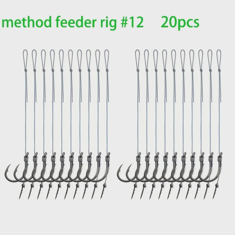 Method Feeder Rigs Set: 10/20 Stuks Haken met Gevlochten Lijn voor Feeder Vissen