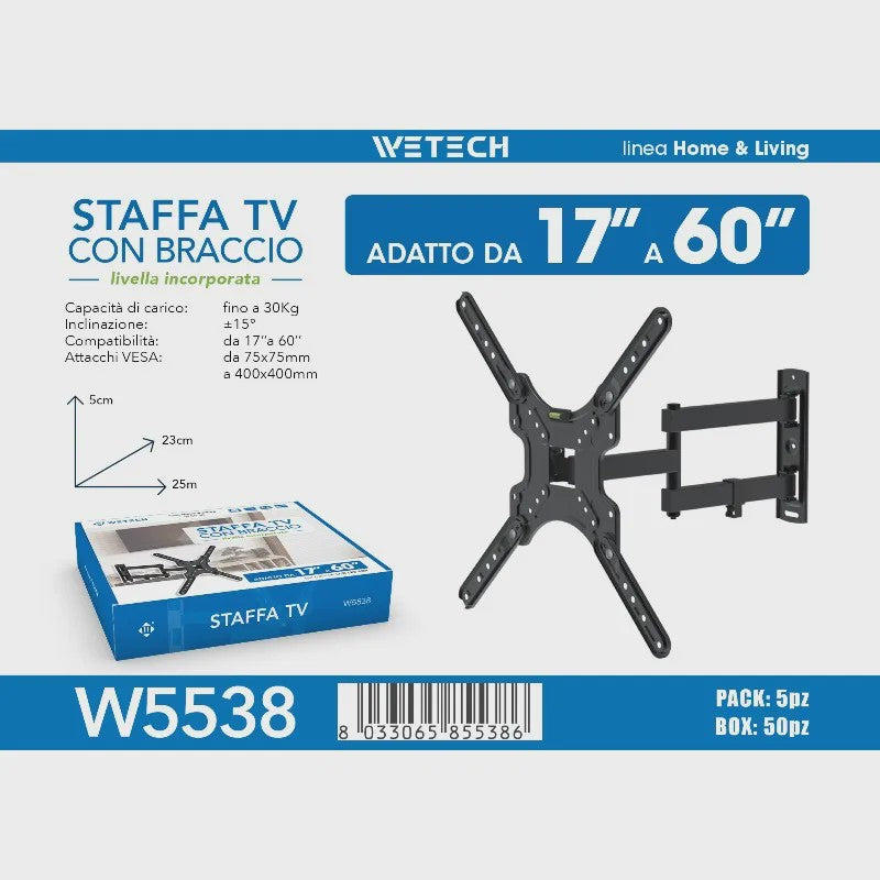 Kantelbare en Draaibare TV Muurbeugel 17-60 inch met Volledige Bewegingsvrijheid
